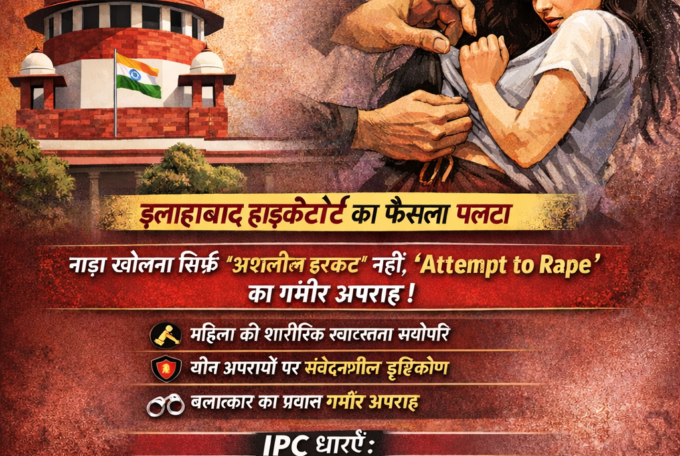 ⚖️ “नाड़ा खोलना भी रेप की कोशिश” – सुप्रीम कोर्ट का बड़ा फैसला, महिलाओं की गरिमा पर सख्त संदेश janne ke liy aaj hi sampark kare aapka apna best vakil 8920122669